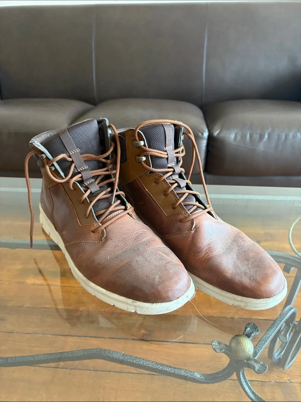 Timberland Brown Leather Chukka Boots with White Soles